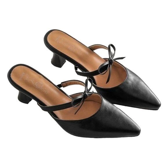 BUTITI Shoes Black Bowaccent Pointed Toe Kitten Heel Mule Poshmark